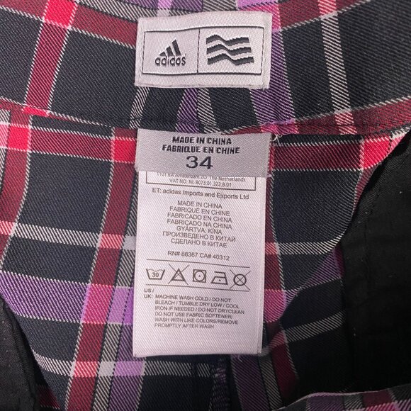 Adidas Shorts Men's 34 Purple Pink Golf Flat Front Plaid Check - Picture 6 of 13